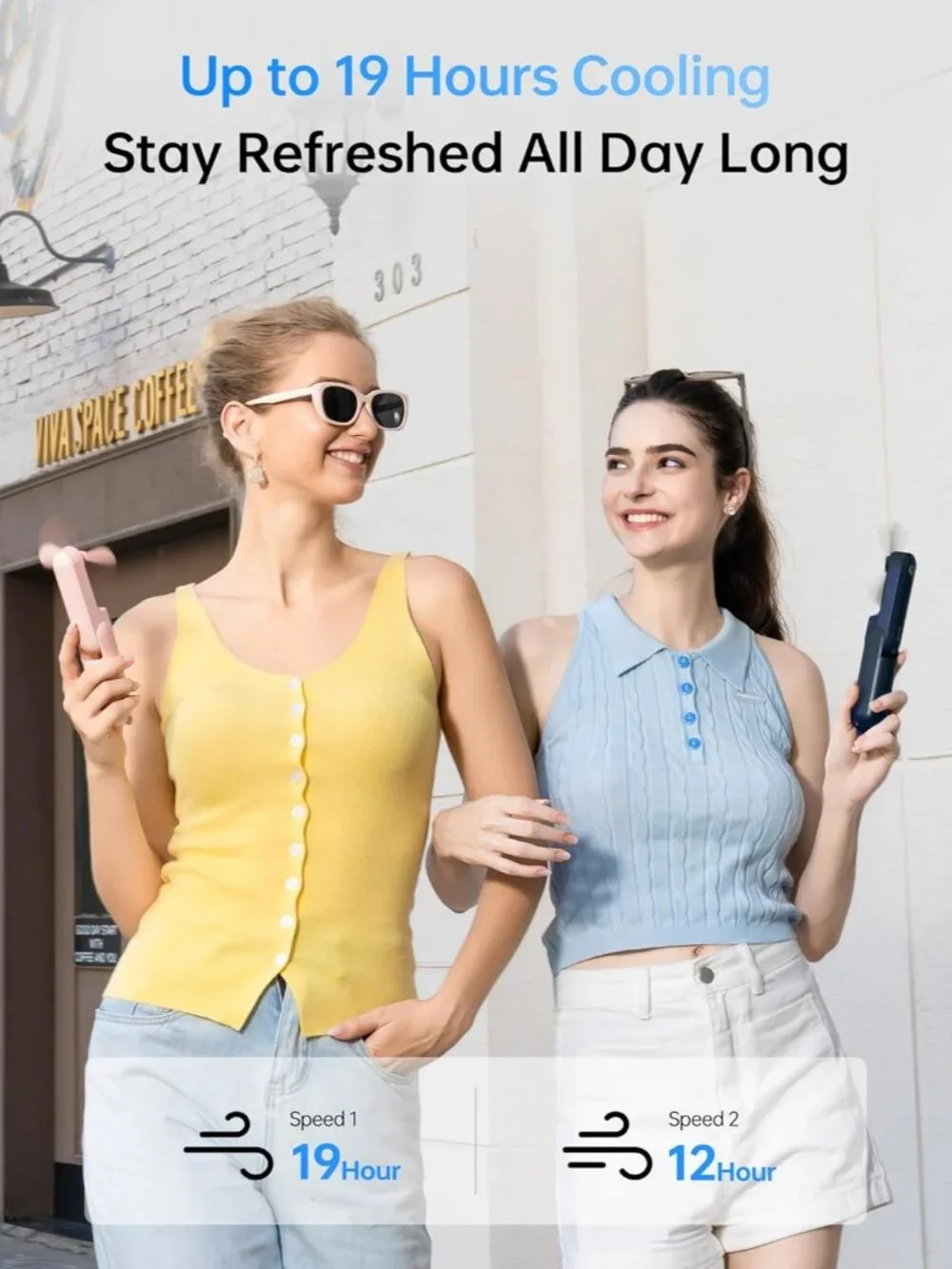 Stylish Dark Blue USB Fan: Rechargeable with Power Bank & Flashlight Features